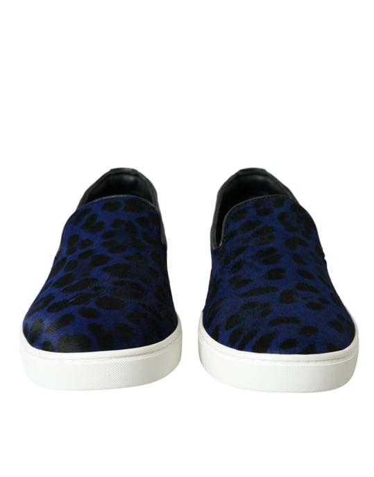 Dolce & Gabbana Blaue Kalbsleder Haar Leopard Sneakers Schuhe - Image 2