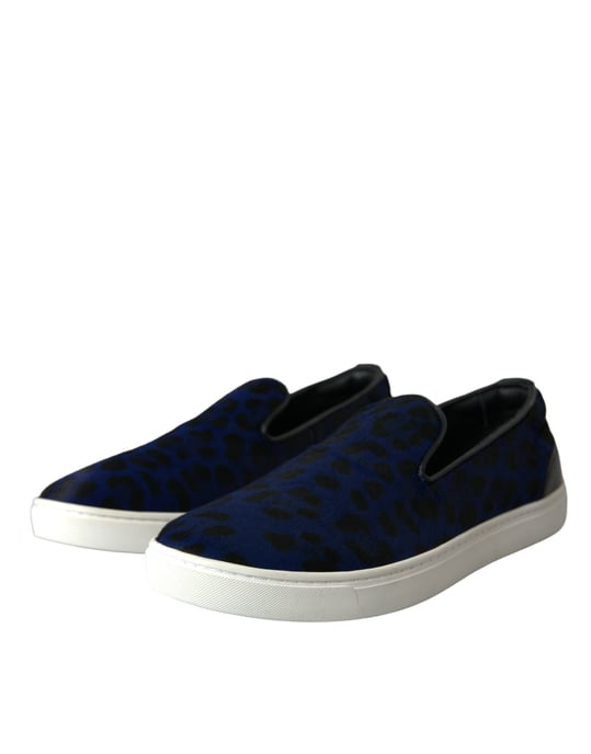 Dolce & Gabbana Blaue Kalbsleder Haar Leopard Sneakers Schuhe - Image 3