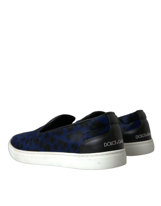 Dolce & Gabbana Blaue Kalbsleder Haar Leopard Sneakers Schuhe - Image 4