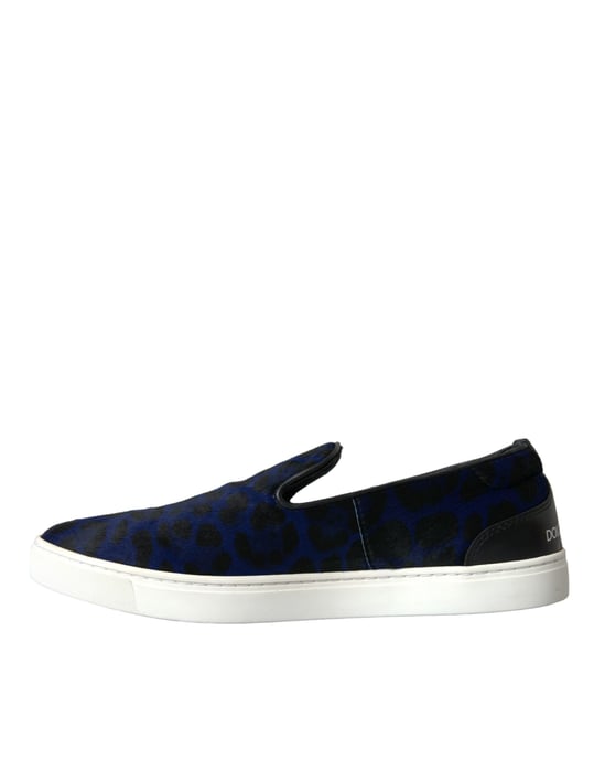 Dolce & Gabbana Blaue Kalbsleder Haar Leopard Sneakers Schuhe - Image 5
