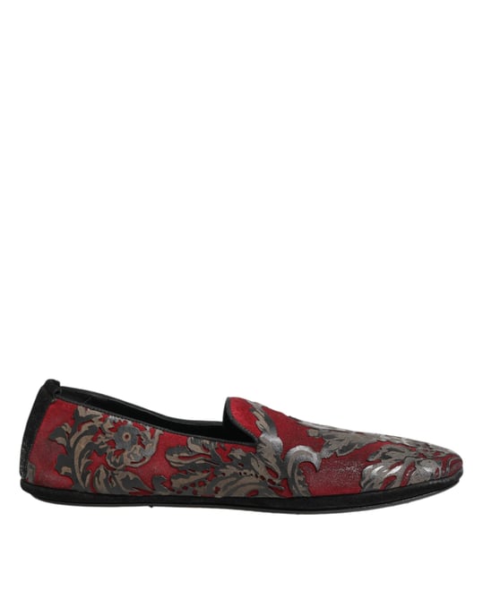 Dolce & Gabbana Bordeaux Jacquard Leder Slipper Schuhe - Image 2