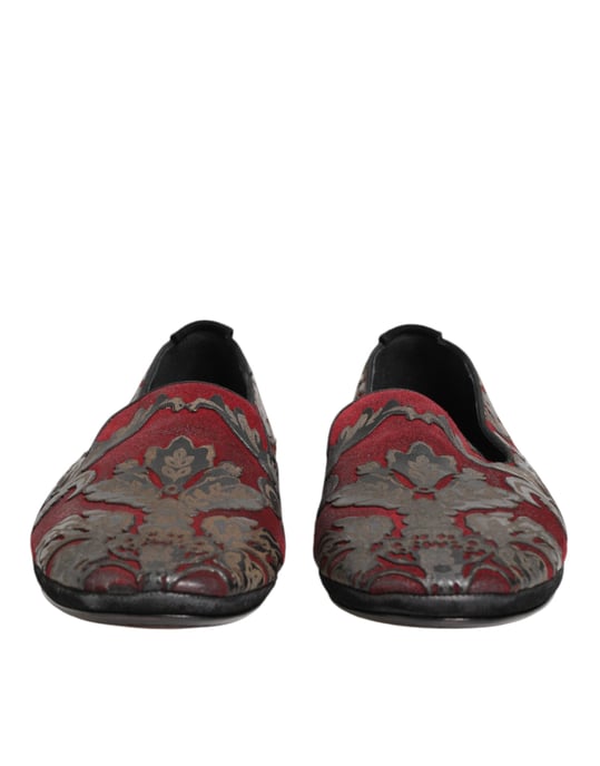 Dolce & Gabbana Bordeaux Jacquard Leder Slipper Schuhe - Image 3