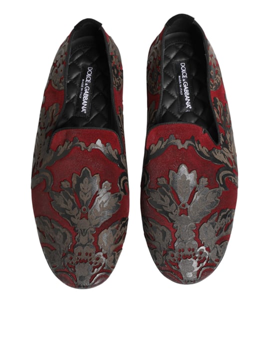 Dolce & Gabbana Bordeaux Jacquard Leder Slipper Schuhe - Image 4