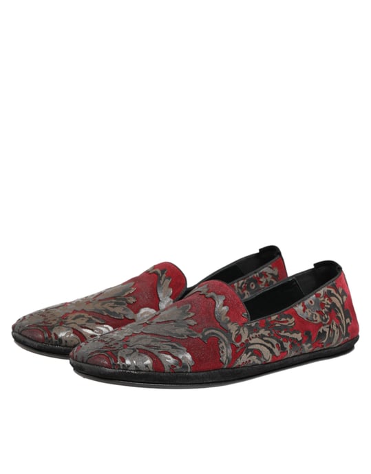 Dolce & Gabbana Bordeaux Jacquard Leder Slipper Schuhe - Image 5