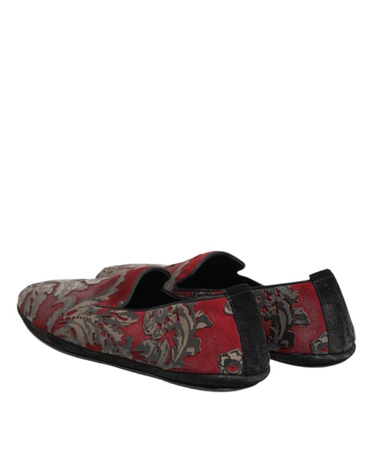 Dolce & Gabbana Bordeaux Jacquard Leder Slipper Schuhe - Image 6