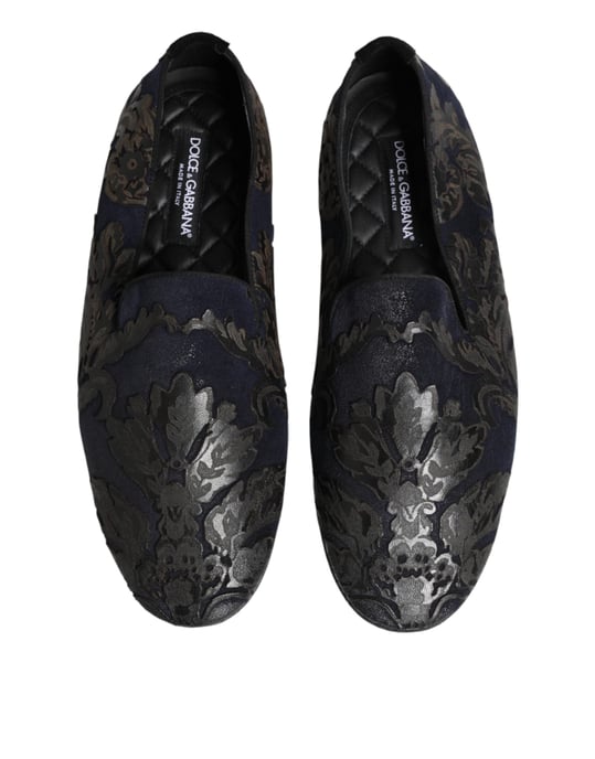 Dolce & Gabbana Schwarze Jacquard-Lederschlupf-Loafer Schuhe - Image 3