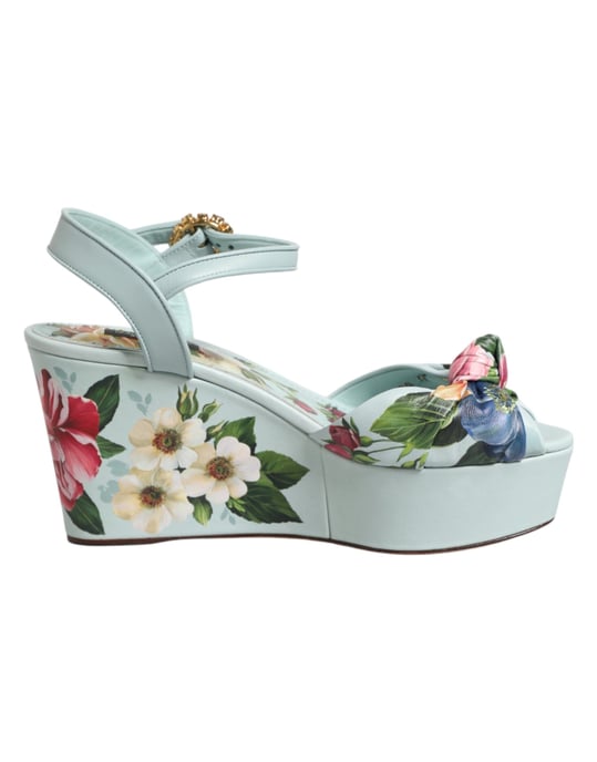 Dolce & Gabbana Grüne Blumen Wedge Sandalen mit Knöchelriemen - Image 1