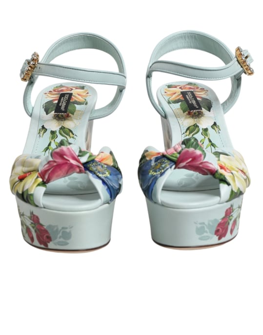 Dolce & Gabbana Grüne Blumen Wedge Sandalen mit Knöchelriemen - Image 3