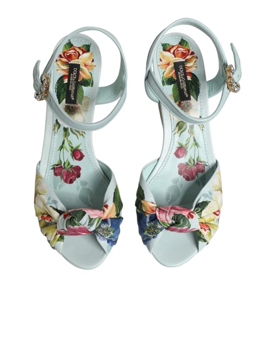 Dolce & Gabbana Grüne Blumen Wedge Sandalen mit Knöchelriemen - Image 4