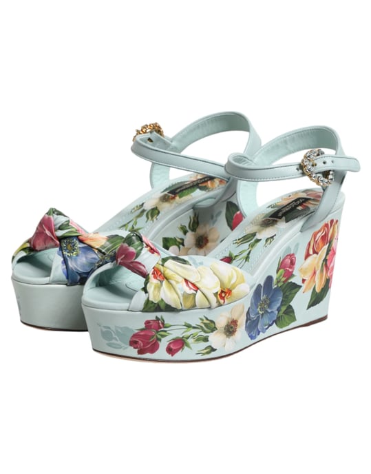 Dolce & Gabbana Grüne Blumen Wedge Sandalen mit Knöchelriemen - Image 5