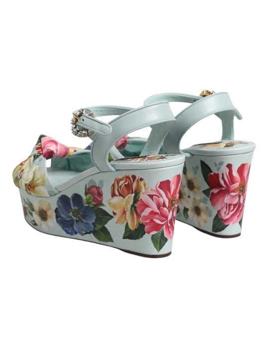 Dolce & Gabbana Grüne Blumen Wedge Sandalen mit Knöchelriemen - Image 6