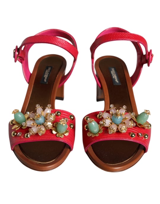 Dolce & Gabbana Fuchsia Leder Veredelte Keira Sandalen Schuhe - Image 2