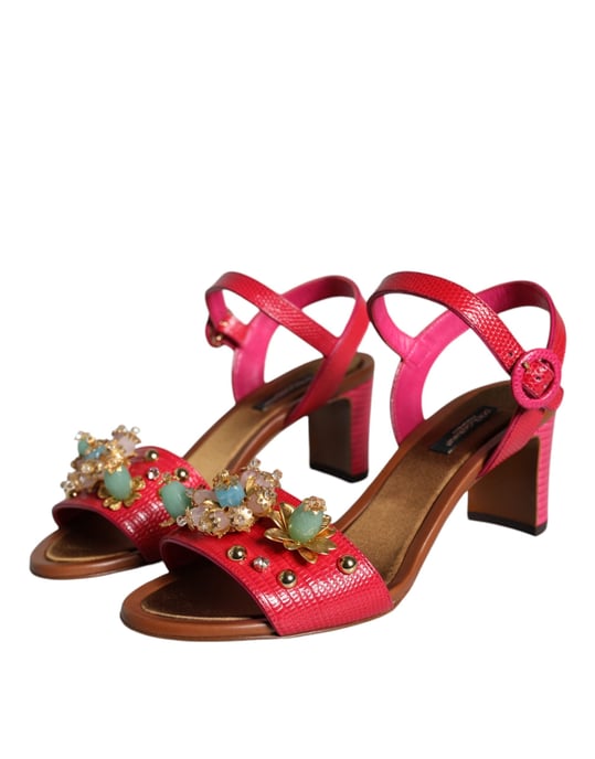 Dolce & Gabbana Fuchsia Leder Veredelte Keira Sandalen Schuhe - Image 3
