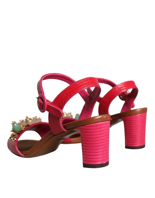 Dolce & Gabbana Fuchsia Leder Veredelte Keira Sandalen Schuhe - Image 4
