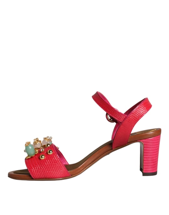 Dolce & Gabbana Fuchsia Leder Veredelte Keira Sandalen Schuhe - Image 5