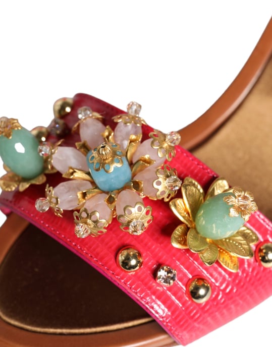 Dolce & Gabbana Fuchsia Leder Veredelte Keira Sandalen Schuhe - Image 6