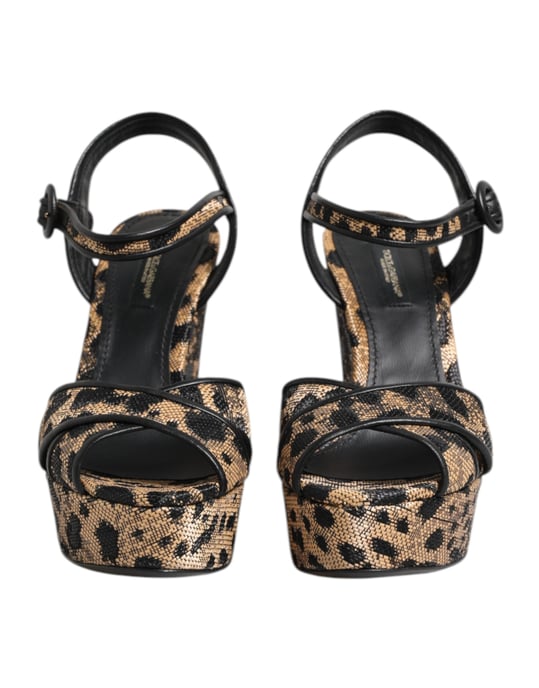 Dolce & Gabbana Braune Leopard Wedge-Ankle-Strap-Sandalen Schuhe - Image 2