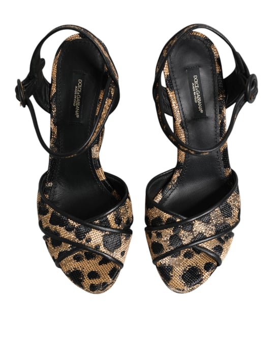 Dolce & Gabbana Braune Leopard Wedge-Ankle-Strap-Sandalen Schuhe - Image 3