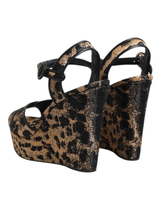 Dolce & Gabbana Braune Leopard Wedge-Ankle-Strap-Sandalen Schuhe - Image 5