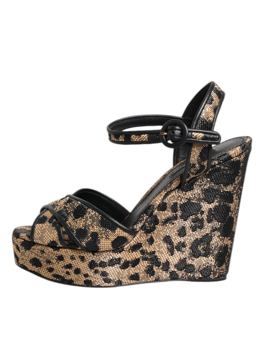 Dolce & Gabbana Braune Leopard Wedge-Ankle-Strap-Sandalen Schuhe - Image 6