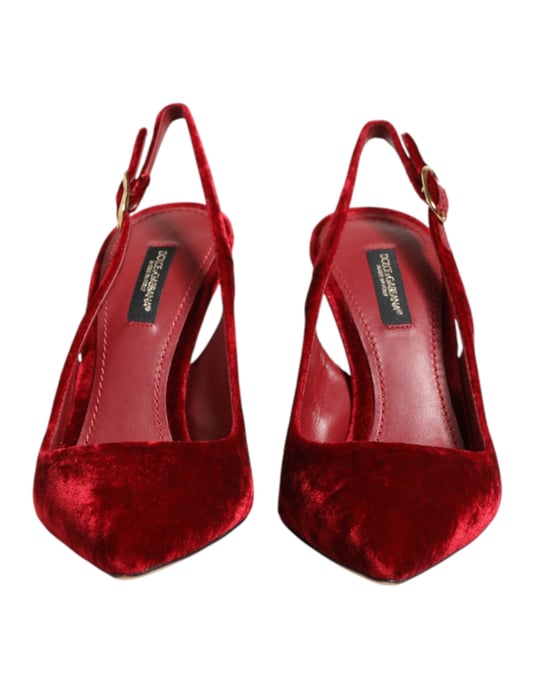 Dolce & Gabbana Rote Wildleder High Heels Slingbacks Sandalen Schuhe - Image 3