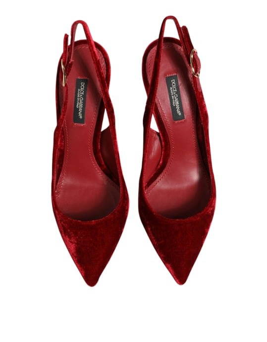 Dolce & Gabbana Rote Wildleder High Heels Slingbacks Sandalen Schuhe - Image 4