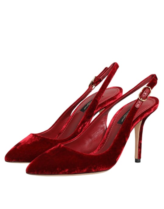 Dolce & Gabbana Rote Wildleder High Heels Slingbacks Sandalen Schuhe - Image 5
