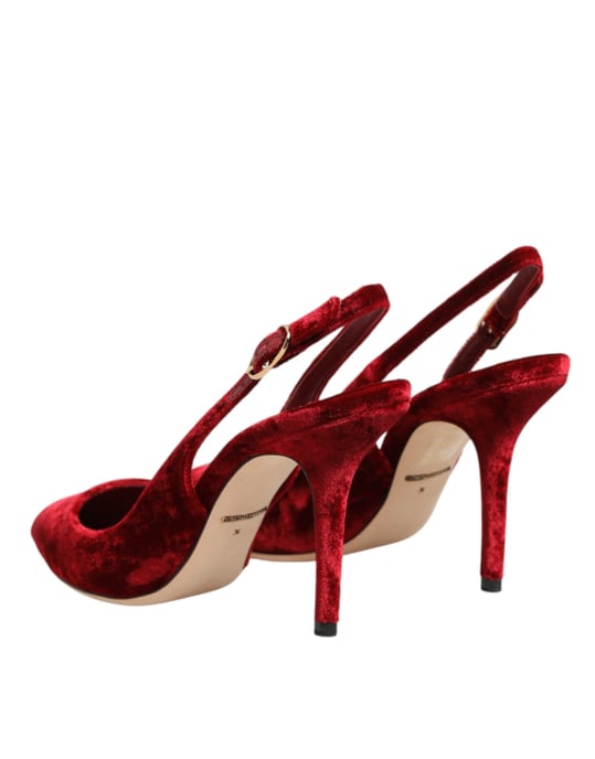 Dolce & Gabbana Rote Wildleder High Heels Slingbacks Sandalen Schuhe - Image 6