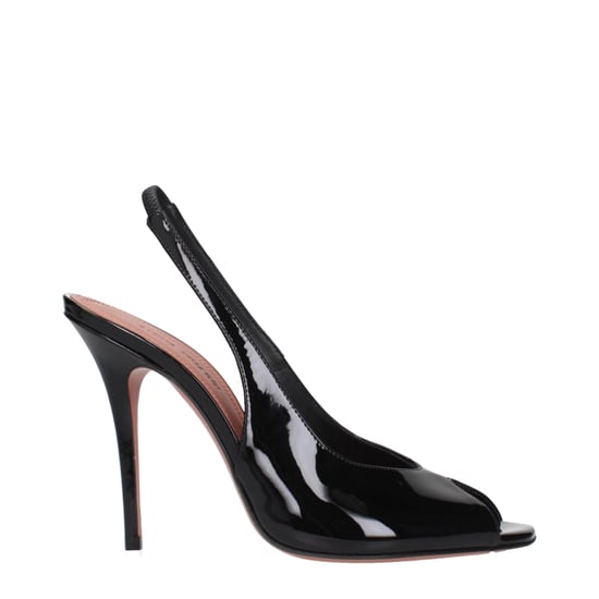Amina Muaddi Schwarze Leder Stiletto-Heels Sandalen - Image 1