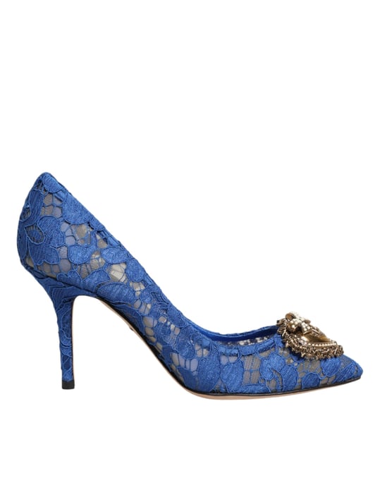 Dolce & Gabbana Blaue Taormina Spitze DEVOTION Pumps Schuhe - Image 1