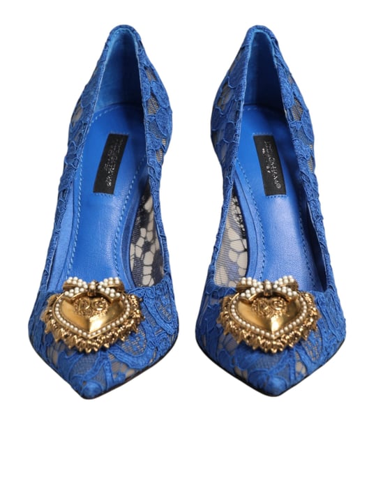 Dolce & Gabbana Blaue Taormina Spitze DEVOTION Pumps Schuhe - Image 3