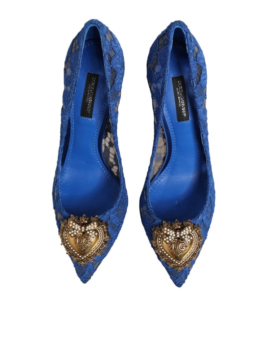 Dolce & Gabbana Blaue Taormina Spitze DEVOTION Pumps Schuhe - Image 4