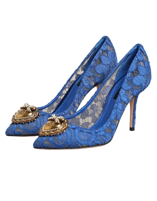 Dolce & Gabbana Blaue Taormina Spitze DEVOTION Pumps Schuhe - Image 5