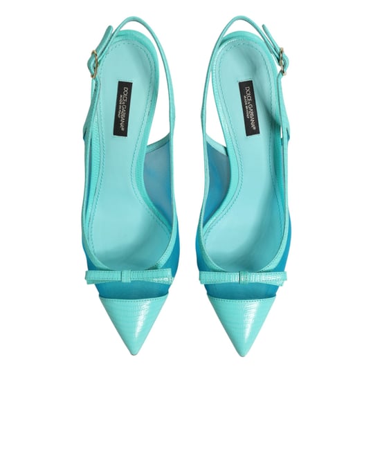 Dolce & Gabbana Blaue Leder-Mesh Slingback-Pumps - Image 4