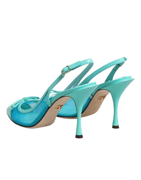 Dolce & Gabbana Blaue Leder-Mesh Slingback-Pumps - Image 6