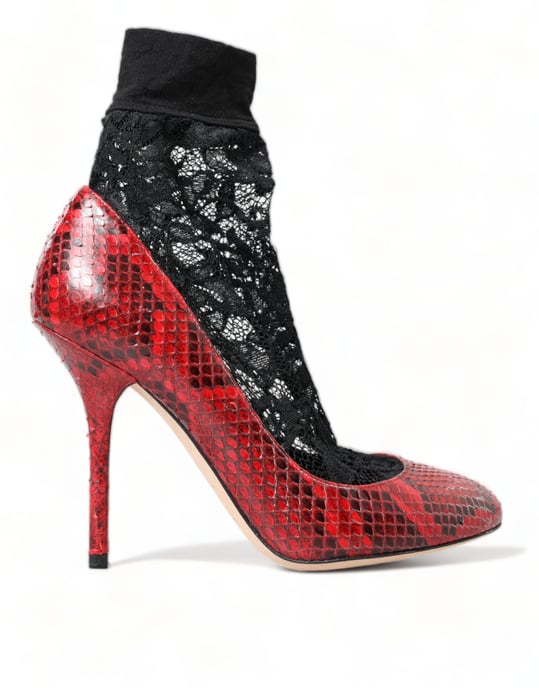 Dolce & Gabbana Rote Ayers Leder Schnürsocken Pumps Schuhe - Image 1