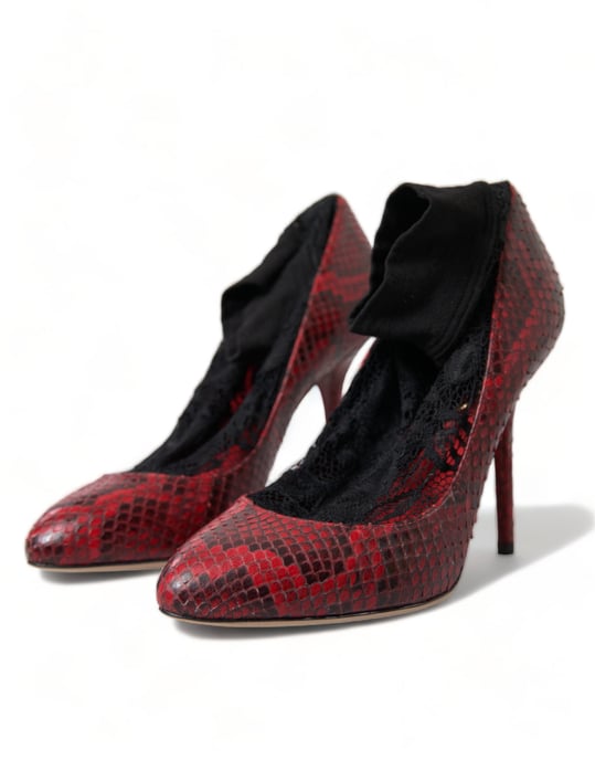 Dolce & Gabbana Rote Ayers Leder Schnürsocken Pumps Schuhe - Image 3