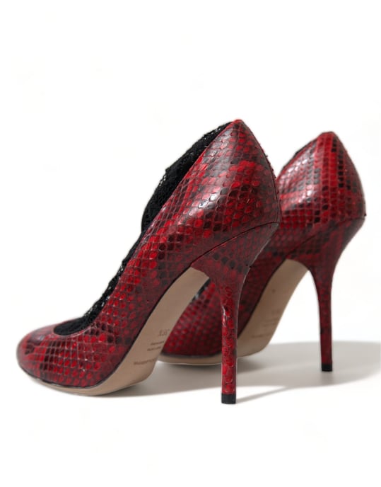 Dolce & Gabbana Rote Ayers Leder Schnürsocken Pumps Schuhe - Image 4