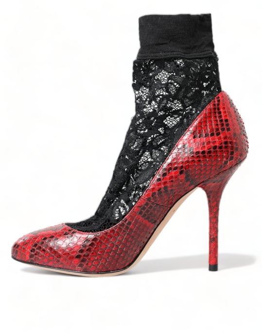 Dolce & Gabbana Rote Ayers Leder Schnürsocken Pumps Schuhe - Image 5