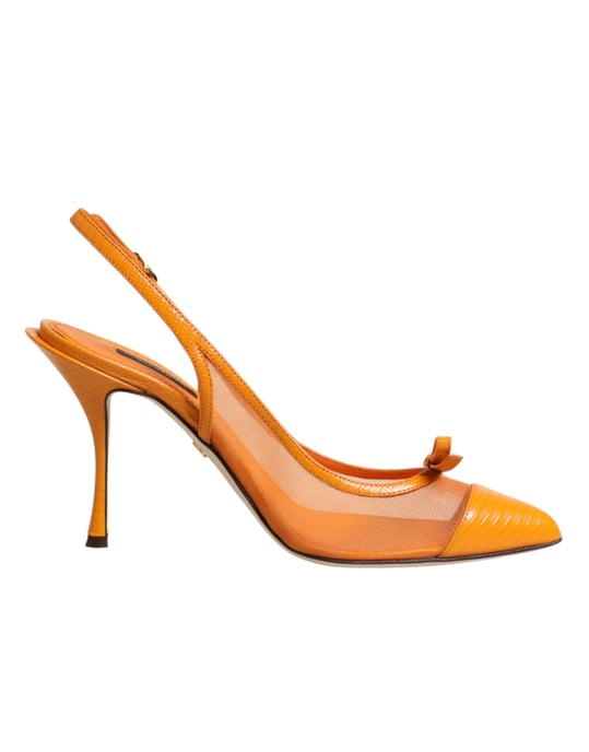 Dolce & Gabbana Orange Leder Netz Slingback Schuhe - Image 1