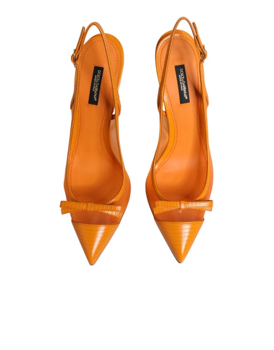 Dolce & Gabbana Orange Leder Netz Slingback Schuhe - Image 4