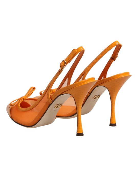 Dolce & Gabbana Orange Leder Netz Slingback Schuhe - Image 6