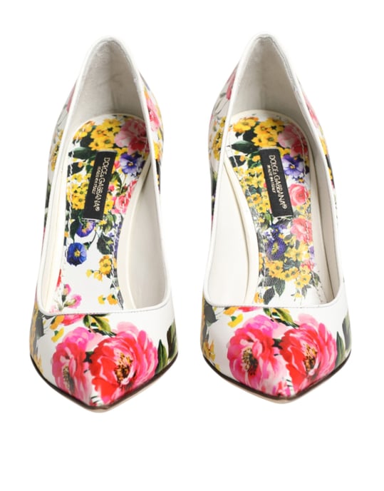 Dolce & Gabbana Weiße Florale Leder High Heels Pumps Schuhe - Image 3