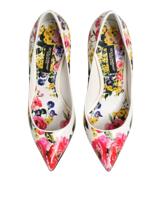 Dolce & Gabbana Weiße Florale Leder High Heels Pumps Schuhe - Image 4