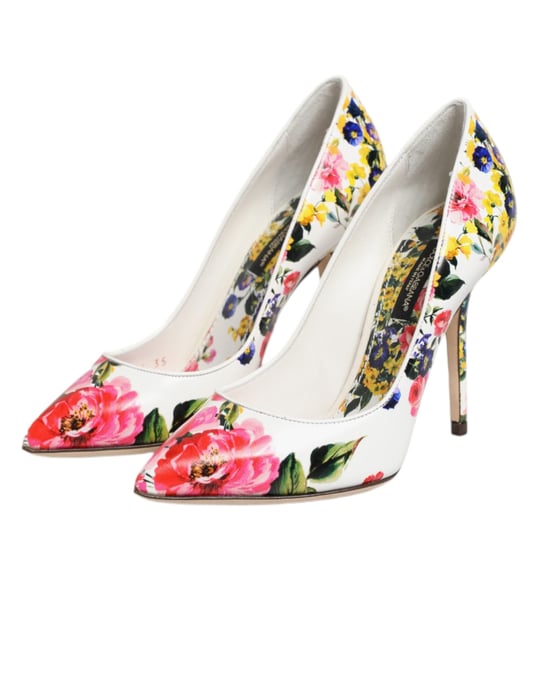 Dolce & Gabbana Weiße Florale Leder High Heels Pumps Schuhe - Image 5