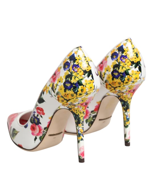Dolce & Gabbana Weiße Florale Leder High Heels Pumps Schuhe - Image 6