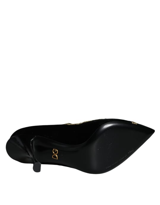 Dolce & Gabbana Schwarze Mary Jane Samt Gold Pumps Schuhe - Image 6