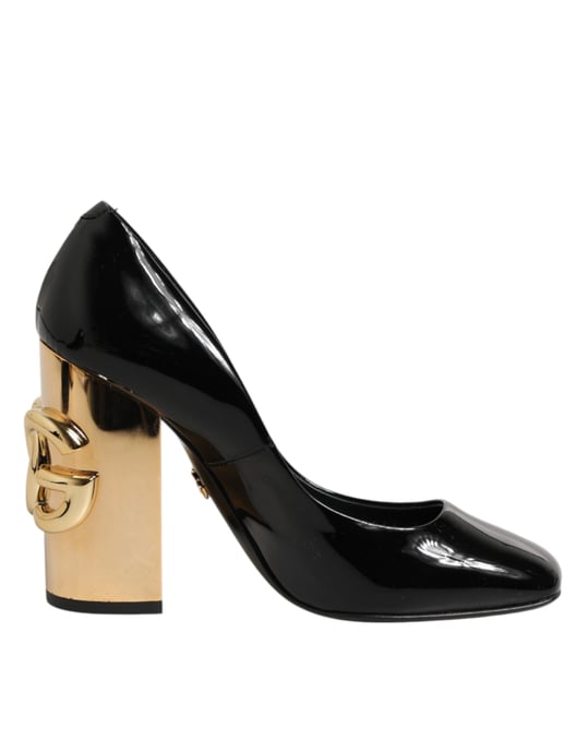 Dolce & Gabbana Schwarz Gold Lackleder Logo Pumps Schuhe - Image 2