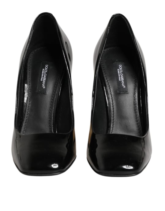 Dolce & Gabbana Schwarz Gold Lackleder Logo Pumps Schuhe - Image 3