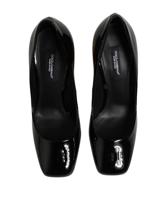 Dolce & Gabbana Schwarz Gold Lackleder Logo Pumps Schuhe - Image 4